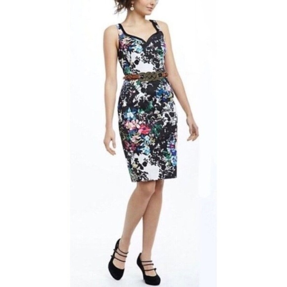 Anthropologie LEIFNOTES Chroma Shadow Floral Sheath Dress Fitted Romantic Size 0 - Picture 5 of 13